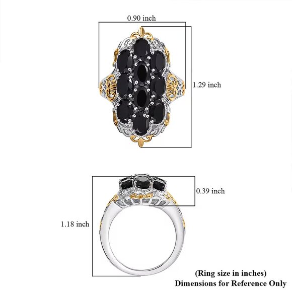 Beautiful Black Spinel Two-Tone Ring in 18K YG Plating and Platinum Bond Size 6 - Picture 3 of 3